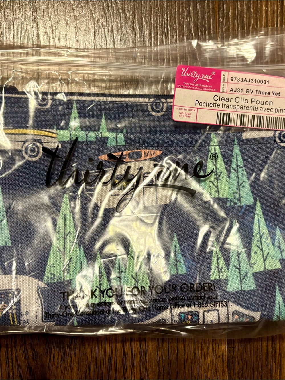 Thirty-One Clear Clip Pouch - RV There Yet Print